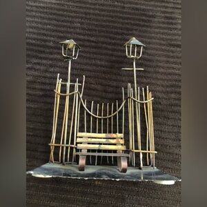 Elegant Gold Art Sculpture with Bench and Lamp Posts